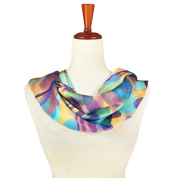 AKER Turkish Silk Satin Scarf Modern Art Kaleidoscope Square 33"x33" Headscarf - Picture 2 of 5